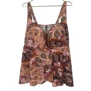 Torrid Women Plus Size 4 DD/F Pink Maroon Floral Tankini Underwire Built in Bra